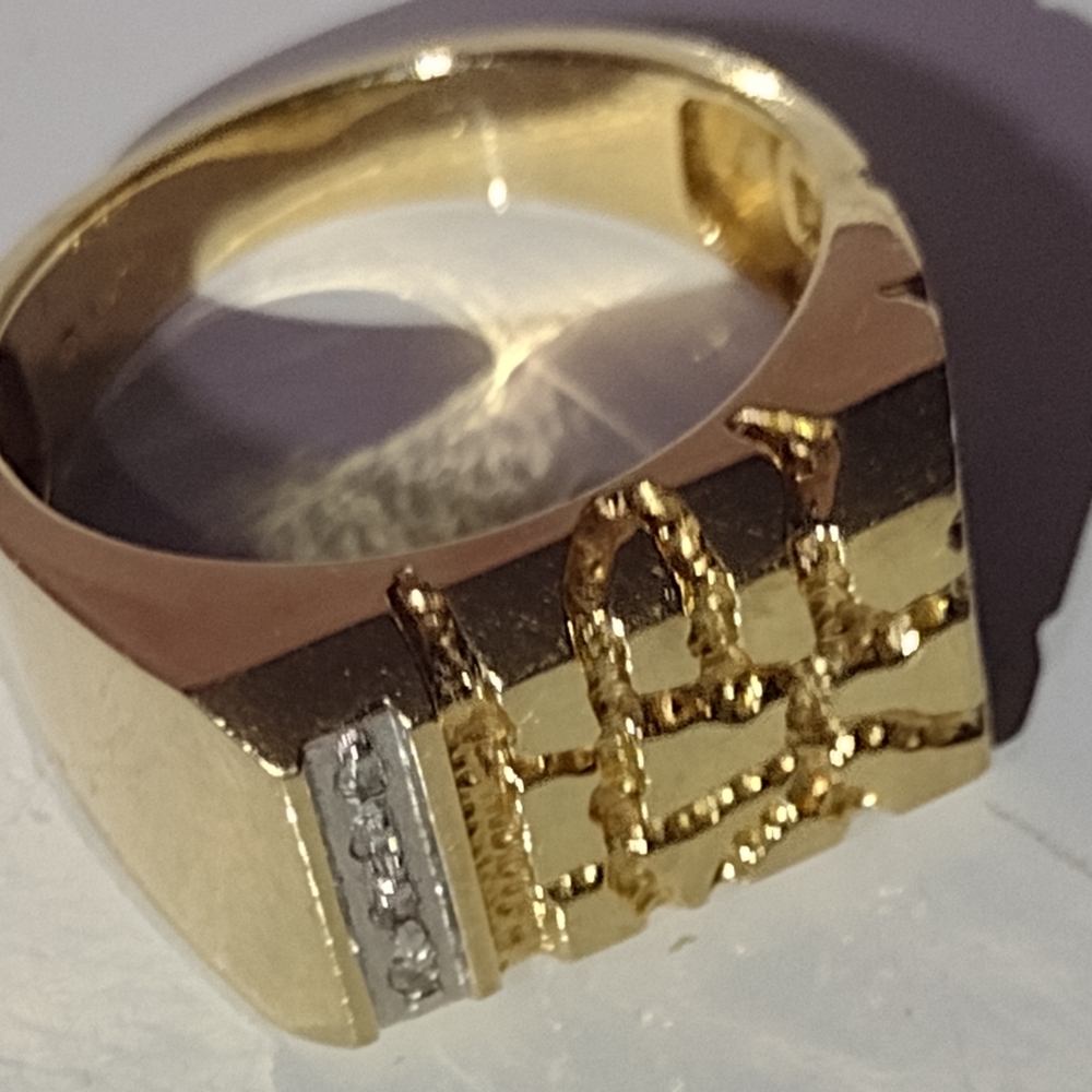 10K Diamond 🪙 Nugget Men's Yellow Gold Ring 5.26 gms 🎁